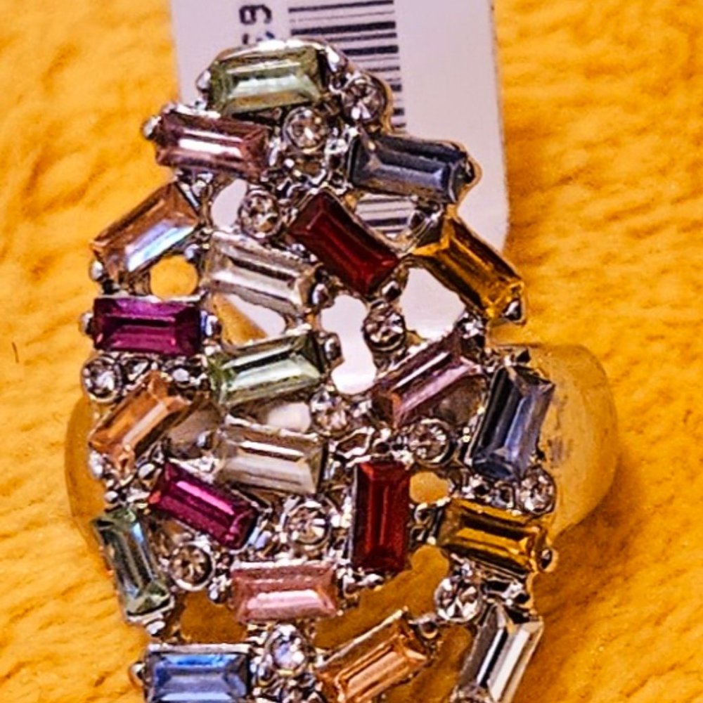 Silver Toned Assorted Colored Baguette Stretch Ring